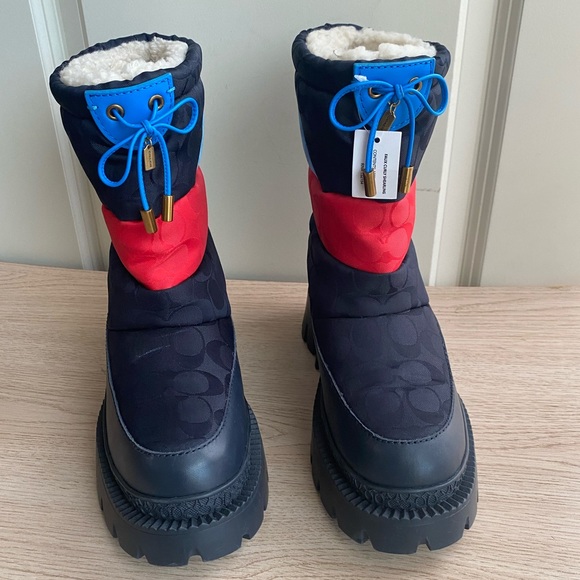 COACH PUFFER SNOW BOOTS COMBAT BOOTS NAVY/ RED Women- SZ 7 - Picture 7 of 14